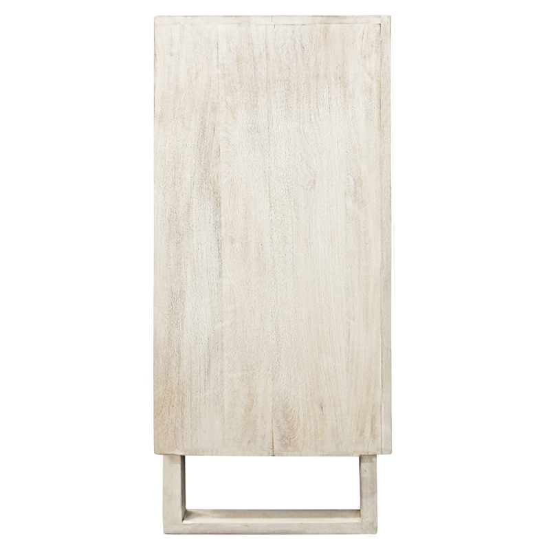 Albert Solid Wood Cabinet with 4 Hand Carved Doors and Distressed White Finish
