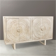 Albert Solid Wood Cabinet with 4 Hand Carved Doors and Distressed White Finish