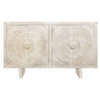 Albert Solid Wood Cabinet with 4 Hand Carved Doors and Distressed White Finish