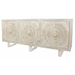 Albert Solid Wood Cabinet with 6 Hand Carved Doors and Distressed White Finish