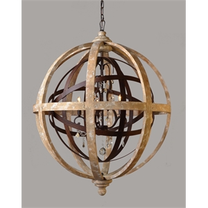 Grace Cast Iron and Solid Wood Globe with Crystal Accents in Brown
