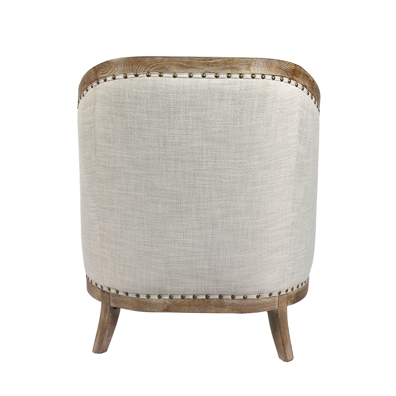 Stella Lounge Chair Upholstered in Natural Fabric with Solid Wood Trim