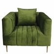 Ruth Lounge Chair with Gold Tone Metal Legs and 1 Toss Pillow in Green Velvet