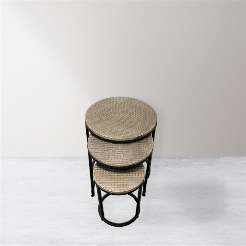 Meenal Nesting 3-Table Set in Silver Metal-Cladded Round Top