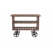 Golden Solid Wood Trolley Console with Shelves on Cast Iron Wheels in Natural
