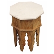 Orlando Pillar Solid Wood Octagonal Side Table with Marble Top in Ivory