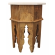 Orlando Pillar Solid Wood Octagonal Side Table with Marble Top in Ivory