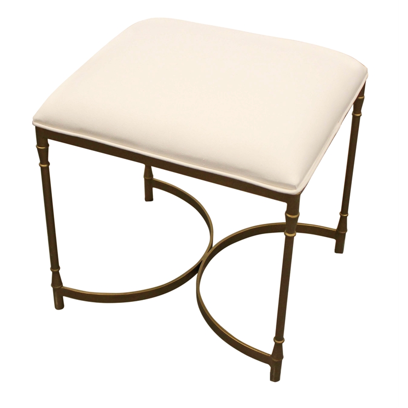 Honeyville Stool with Ivory Fabric Cushion Top and Antique Brass Base