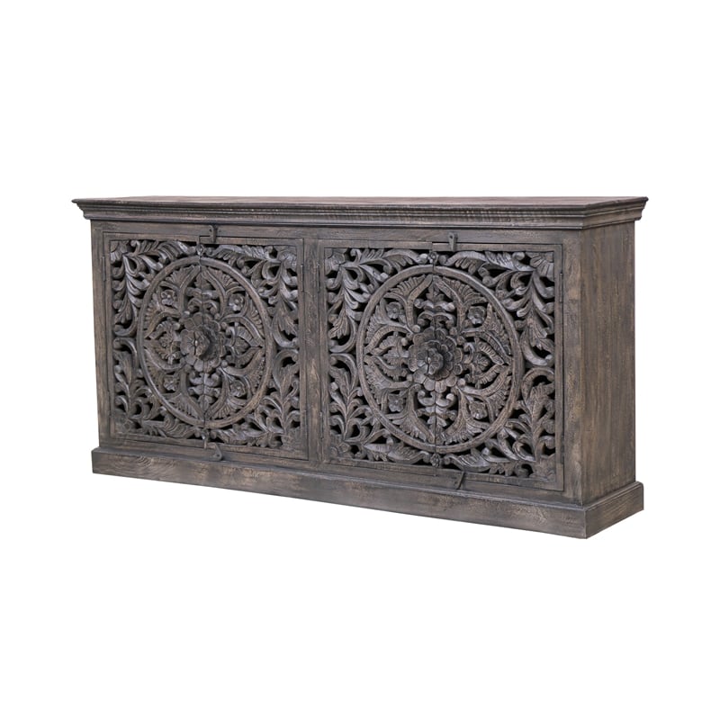Carter Flores 4-Door Sideboard in Distressed Gray Finish on Mango Solid Wood
