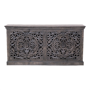 Carter Flores 4-Door Sideboard in Distressed Gray Finish on Mango Solid Wood