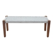 Benches in Teak Solid Wood with Ivory Jute Upholstered Seat - Set of 2