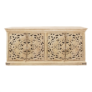 Carter Flores 4-Door Sideboard in Distressed White Finish on Mango Solid Wood