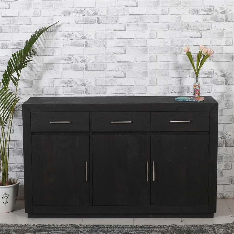 Fernious 3 Drawer 3 Door Sideboard in Dark Gray Finish on Mango Solid Wood