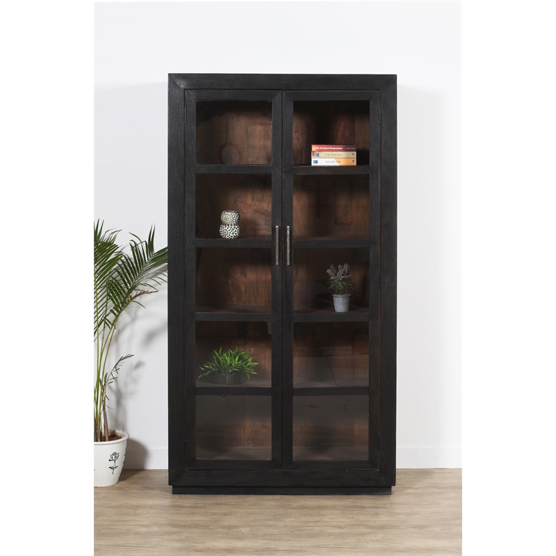 Fernious Tall Cabinet in Dark Gray Finish on Mango Solid Wood
