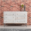Sarah 6 Drawer Chest in Mango Solid Wood Brushed Ivory Finish on Forged Iron
