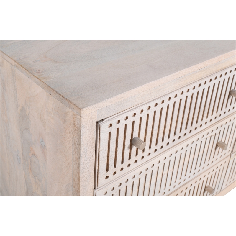 Sarah 6 Drawer Chest in Mango Solid Wood Brushed Ivory Finish on Forged Iron