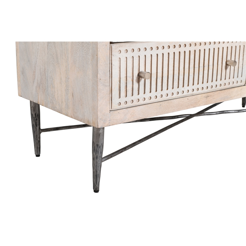 Sarah 6 Drawer Chest in Mango Solid Wood Brushed Ivory Finish on Forged Iron