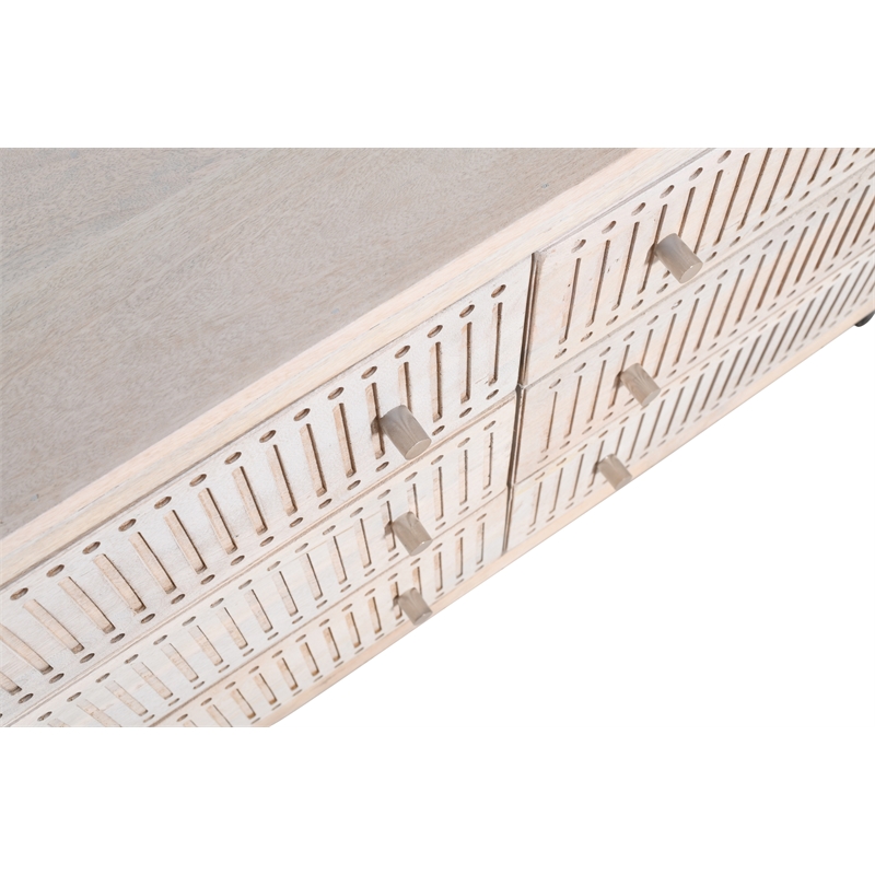 Sarah 6 Drawer Chest in Mango Solid Wood Brushed Ivory Finish on Forged Iron