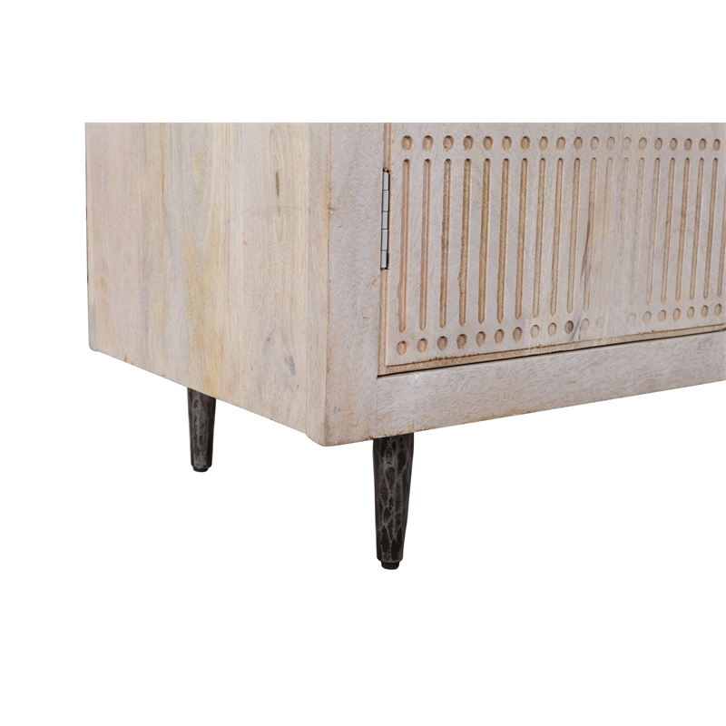 Sarah 4-Door Media Cabinet in Transitional Ivory Finish Solid Wood on Iron Base