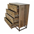 Harlow 5 Drawer Dresser Solid Wood Natural Finish on Brass-Finished Iron Frame