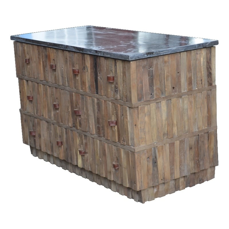Norwalk 6-Drawer Buffet on Elm Solid Wood in Natural with Soapstone Top