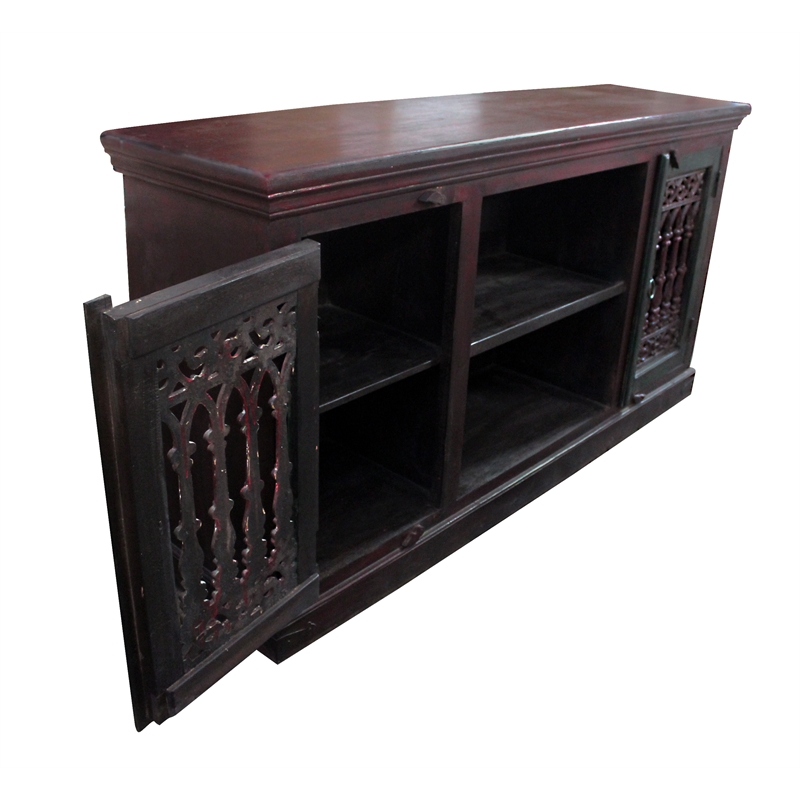 Arvada 2 Iron Jali Door Plasma on Mango Solid Wood in Dark Brown