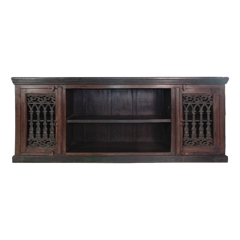Arvada 2 Iron Jali Door Plasma on Mango Solid Wood in Dark Brown