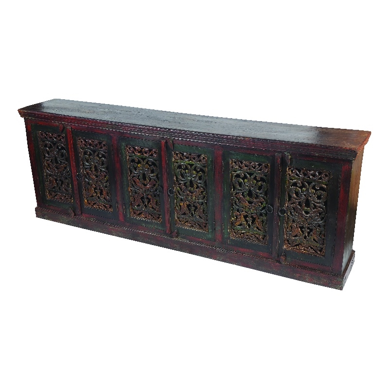 Arvada Mango Solid Wood 6 Door Hand-Carved Buffet in Brown