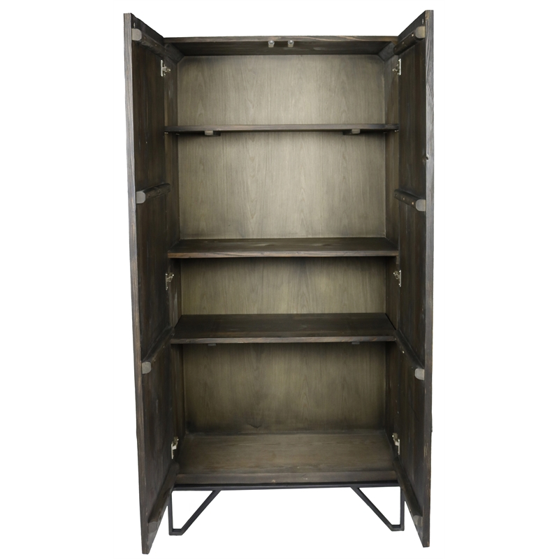 Aliso Holt Reclaimed Pine Wood 2-Door Tall Cabinet in Brown on Iron Base