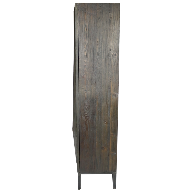 Aliso Holt Reclaimed Pine Wood 2-Door Tall Cabinet in Brown on Iron Base