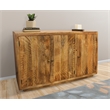 Moti Sunbright 3 Hand Carved Doors Mid-Century Solid Wood Sideboard in Natural