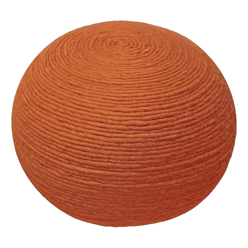 Ellie Modern Round Pouf in Orange Wool with Polyester Filling
