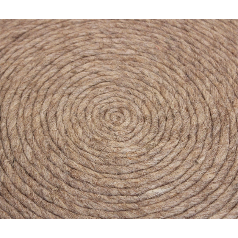 Ellie Modern Round Pouf in Beige Wool with Polyester Filling