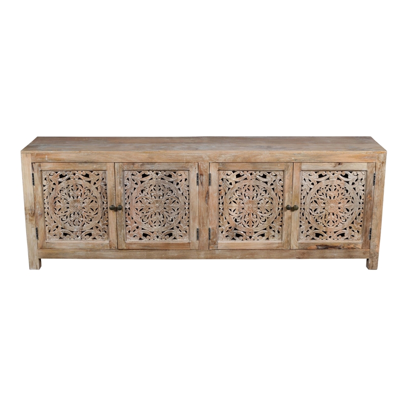 Carter Weatherly 4-Door Mango Solid Wood Media Cabinet in Natural Finish