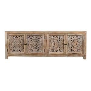 Carter Weatherly 4-Door Mango Solid Wood Media Cabinet in Natural Finish