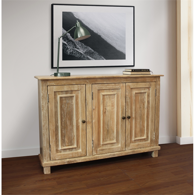 Jenna 3-Door Solid Wood Sideboard in Distressed Natural Finish