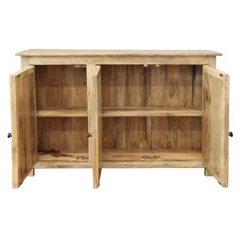 Jenna 3-Door Solid Wood Sideboard in Distressed Natural Finish