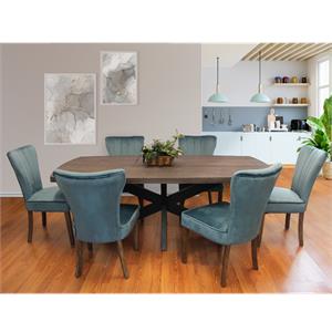 Felix 7-Piece Dining Set With 82&quot Rectangular Dining Table and 6 Teal Chairs