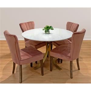 Haskell 5-piece Dining Set With 48&quot Marble Dining Table & 4 Blush Velvet Chairs