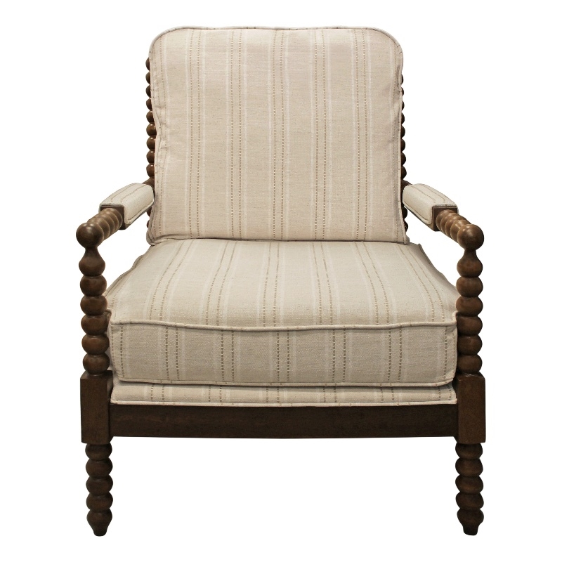 Wyndham Natural Stripe Linen Fabric Occasional Chair w/ Solid Rubberwood Frame