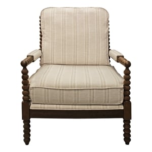 Wyndham Natural Stripe Linen Fabric Occasional Chair w/ Solid Rubberwood Frame