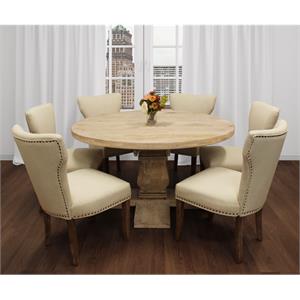 Benedict 7-Piece Dining Set with 58&quot Dining Table and 6 Ivory Upholstered Chairs
