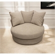 Vista Swivel Chair-and-a-Half Loveseat in Beige Fabric with 3 Toss Pillows