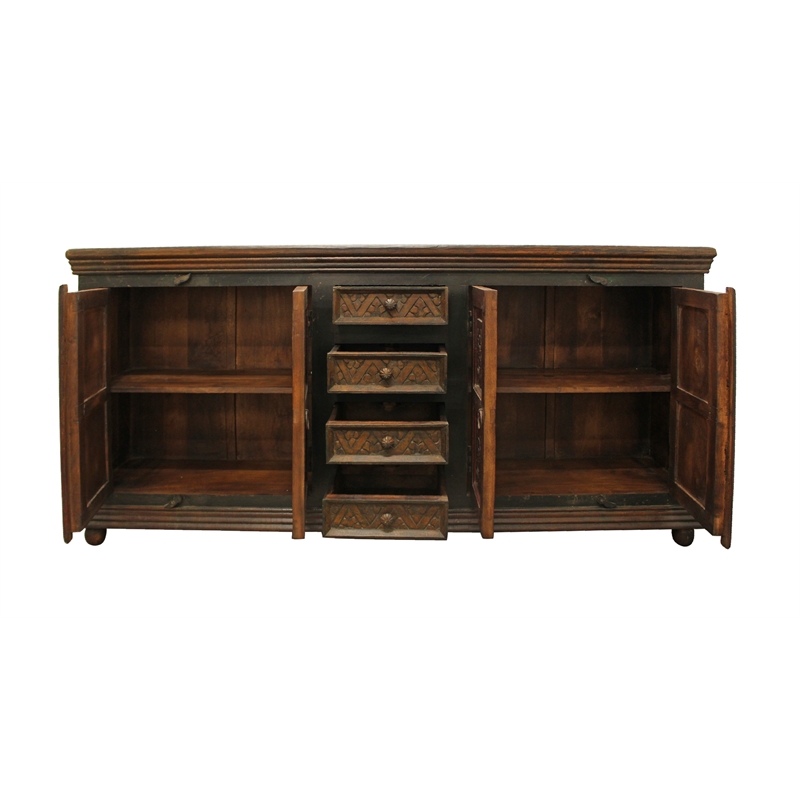 Arvada Mango Solid Wood 4 Carved Doors 4-Drawer Buffet in Multi-Color Finish