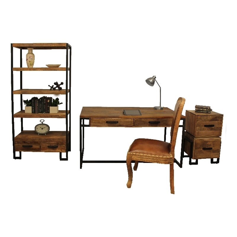 Moti Anaheim 4-Piece Traditional Solid Wood Office Set in Mahogany Finish