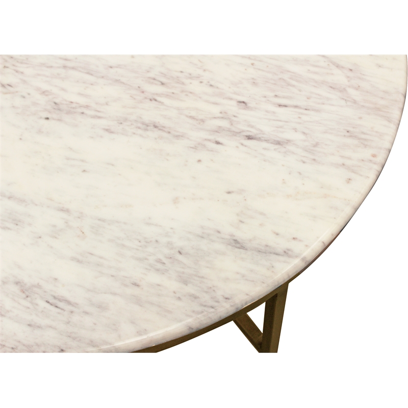 Orlando Carlton Ivory Marble Top Round Coffee Table on Brass Color Iron Base