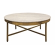 Orlando Carlton Ivory Marble Top Round Coffee Table on Brass Color Iron Base