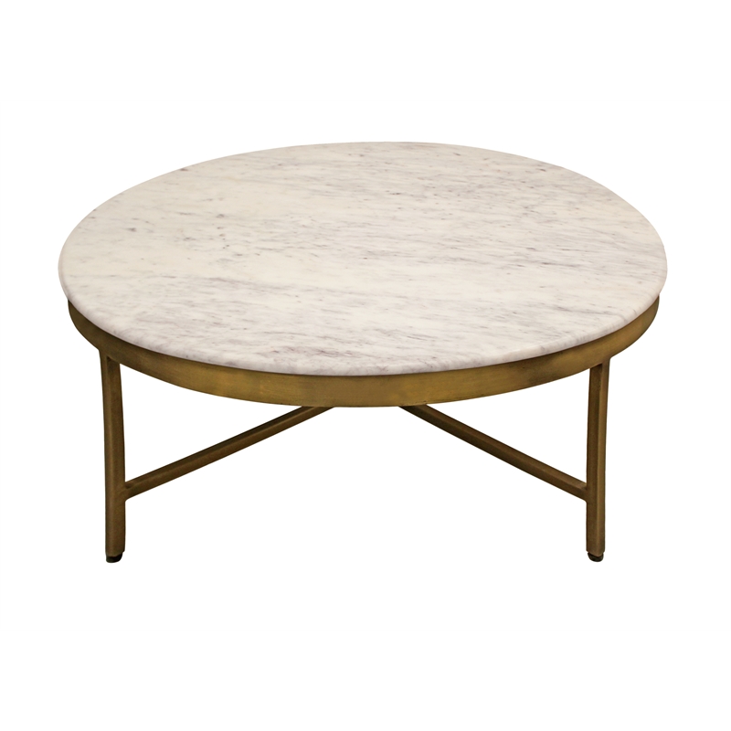 Orlando Carlton Ivory Marble Top Round Coffee Table on Brass Color Iron Base