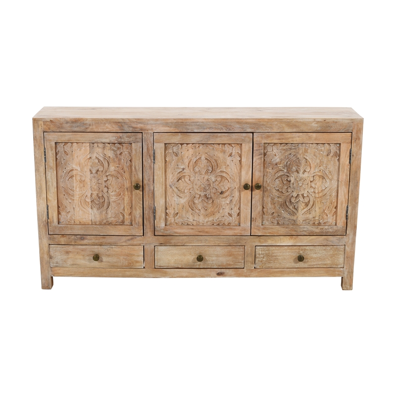 Carter Weatherly 3-Door 3-Drawer Solid Wood Accent Cabinet in White Wash