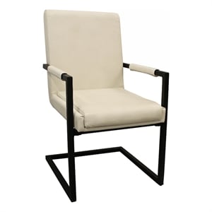 Wendy Genuine Leather Armchair in Ivory with Black Iron Frame